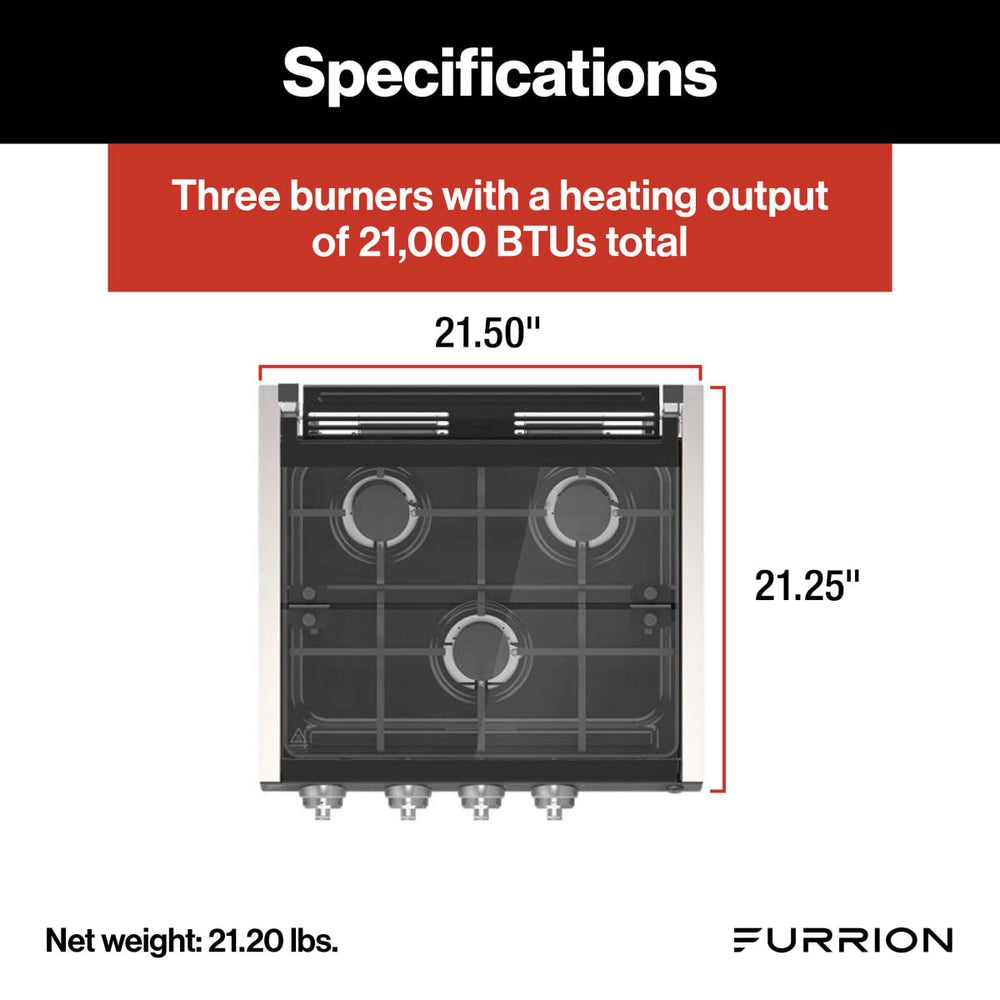 Furrion 3-Burner Gas RV Cooktop with Glass Cover - 20" Stainless Steel #FGHWCLDA-SS