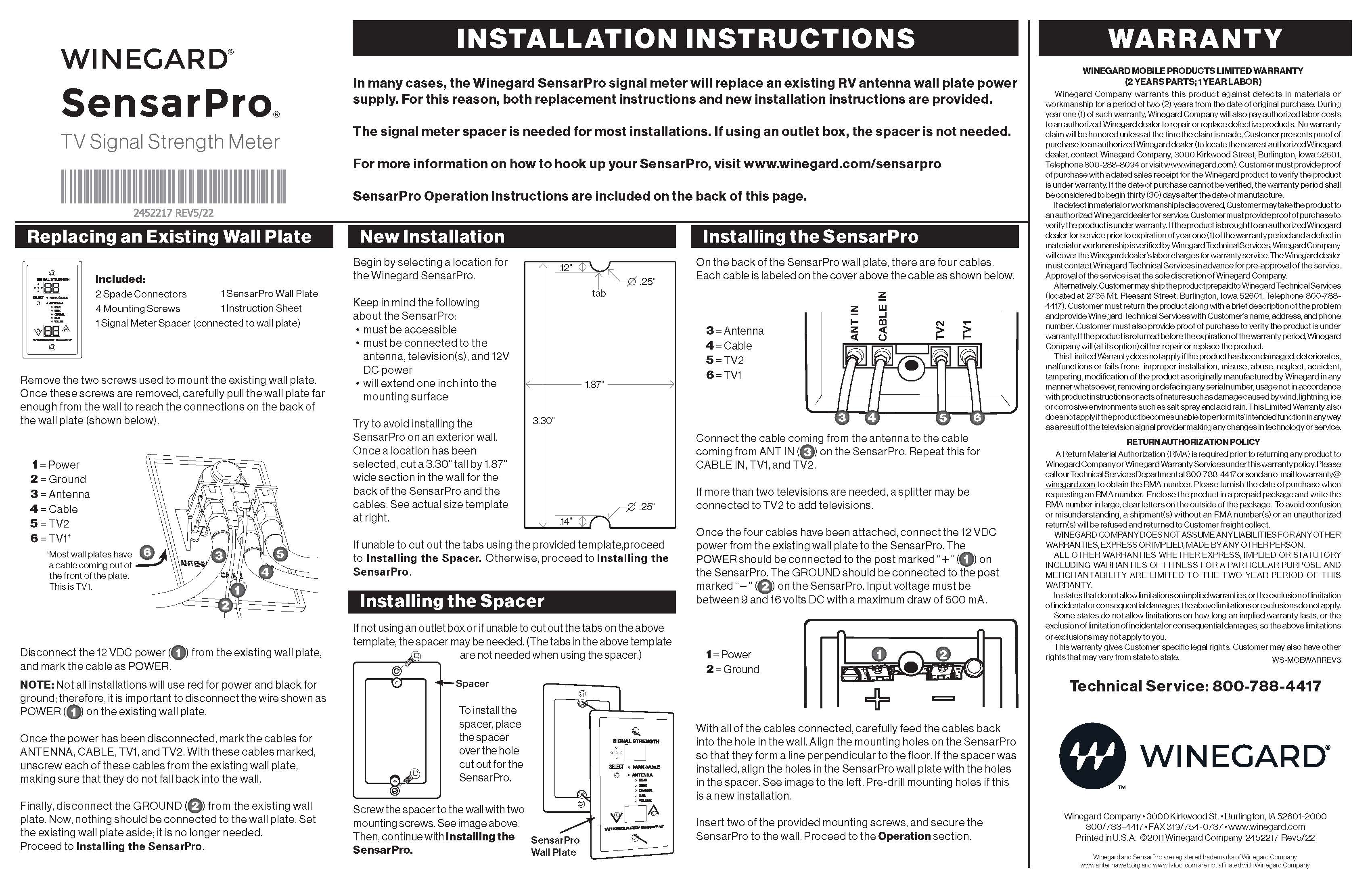 Winegard RFL-342 Broadcast TV Antenna Signal Meter