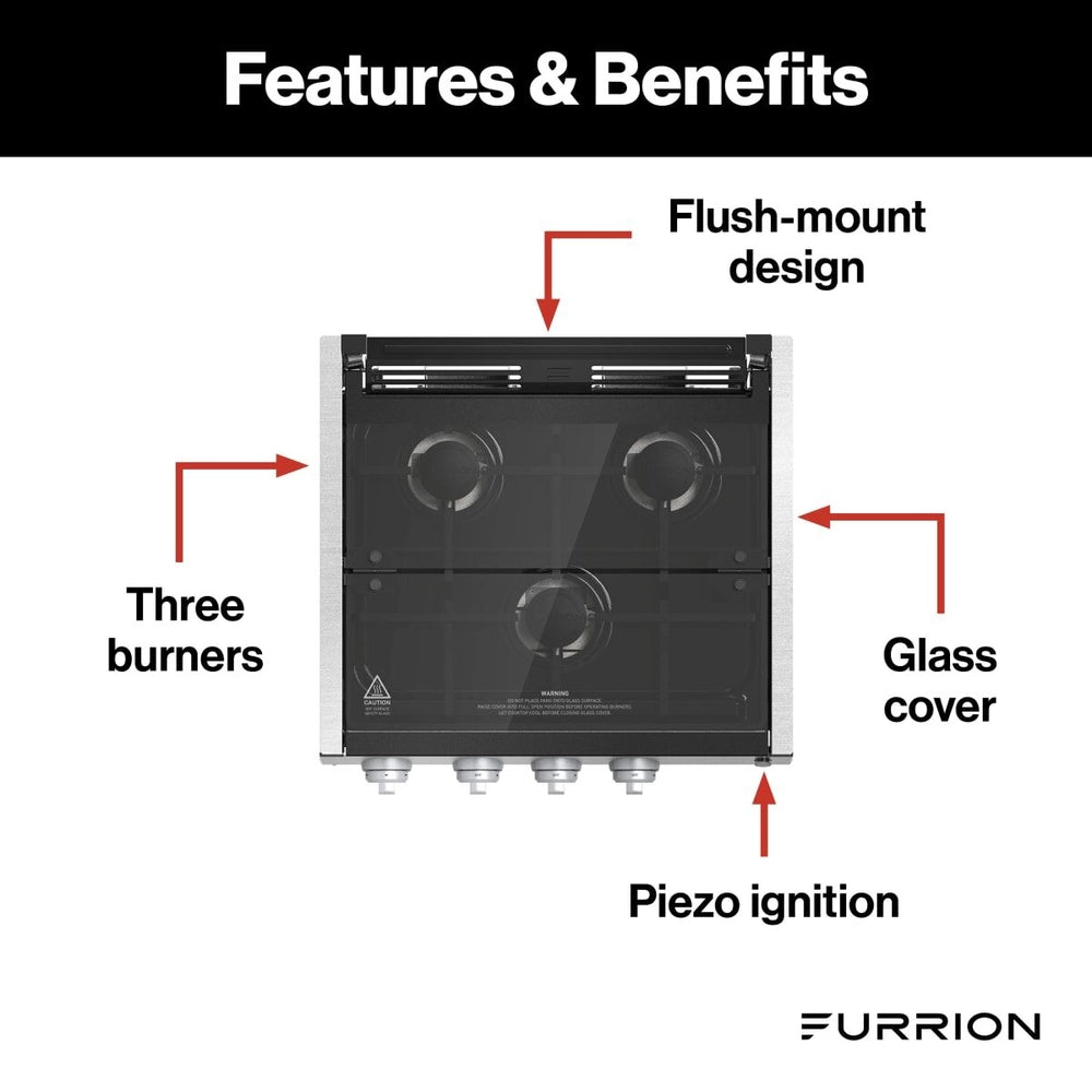 Furrion 3-Burner Gas RV Cooktop with Glass Cover - 20" Stainless Steel #FGHWCLDA-SS