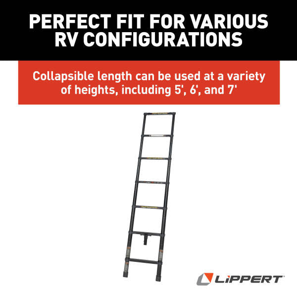 Lippert Collapsible RV Bunk Bed Ladder with 7’ Length, 250-lb. Weight Capacity, Telescoping Design, Two Female Attachment Brackets Included - 2024044562