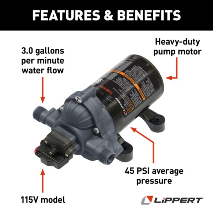 Lippert 689052 Fresh Water Pump; Flow Max; Self Priming